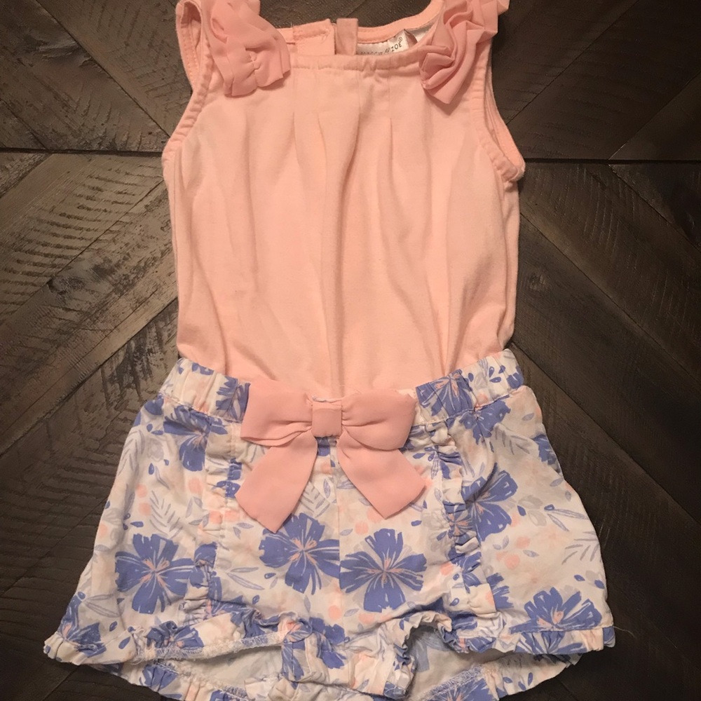 Pink and blue floral romper